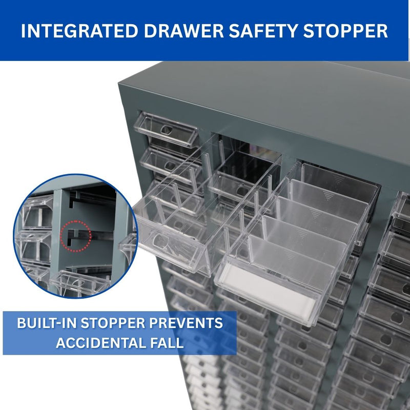 100 Bin Drawer Storage Cabinet, Clear Bins, 23.3"W x 8.5"D x 45"H, Visible Organizer for Nuts, Bolts, Screws & Small Components