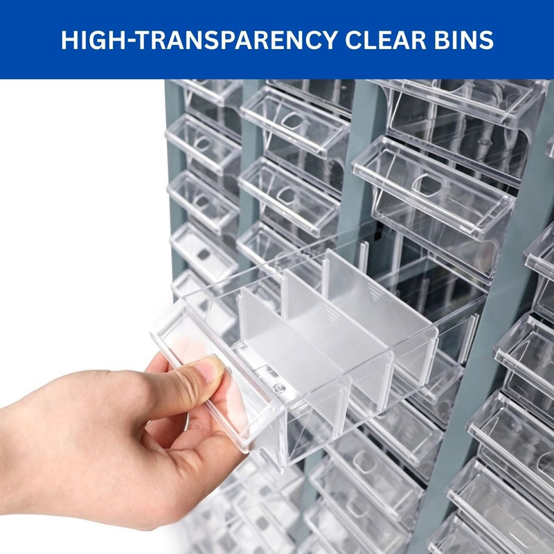100 Bin Drawer Storage Cabinet, Clear Bins, 23.3"W x 8.5"D x 45"H, Visible Organizer for Nuts, Bolts, Screws & Small Components
