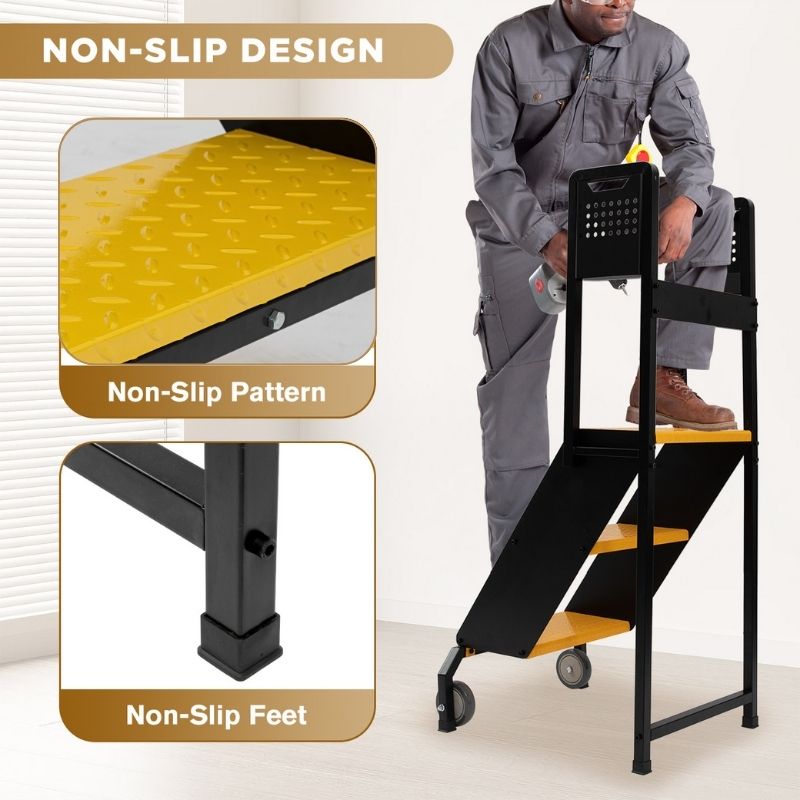 3 Step Rolling Ladder, 350 lbs Weight Capacity, 29.5" Top Step Height