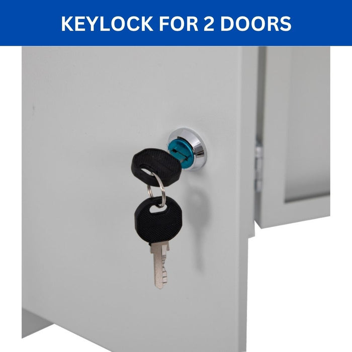 Locking Medicine Cabinet 9.5"W x 4.7"D x 15"H, Double Lock & Double Door, Wall Mount