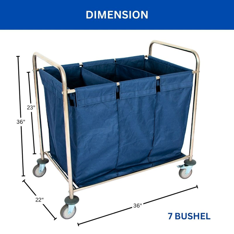 Rolling Laundry Sorter w/ Bumper, 3-Section Canvas Bag, 7 Bushel (51 Gal) 36"L x 22"W x 36"H
