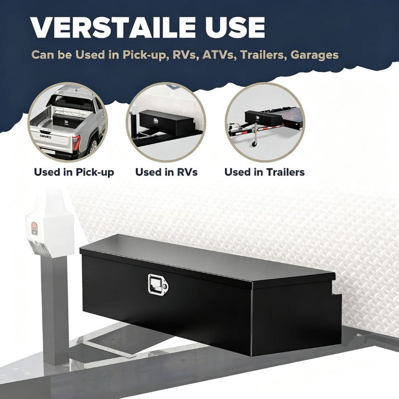 Heavy-Duty Trailer Tongue Tool Box, Waterproof Underbody Truck Tool Box with Lock & Keys, Fully Assembled Galvanized Steel Storage Box for Pickup Truck Bed, RV Trailer & ATV