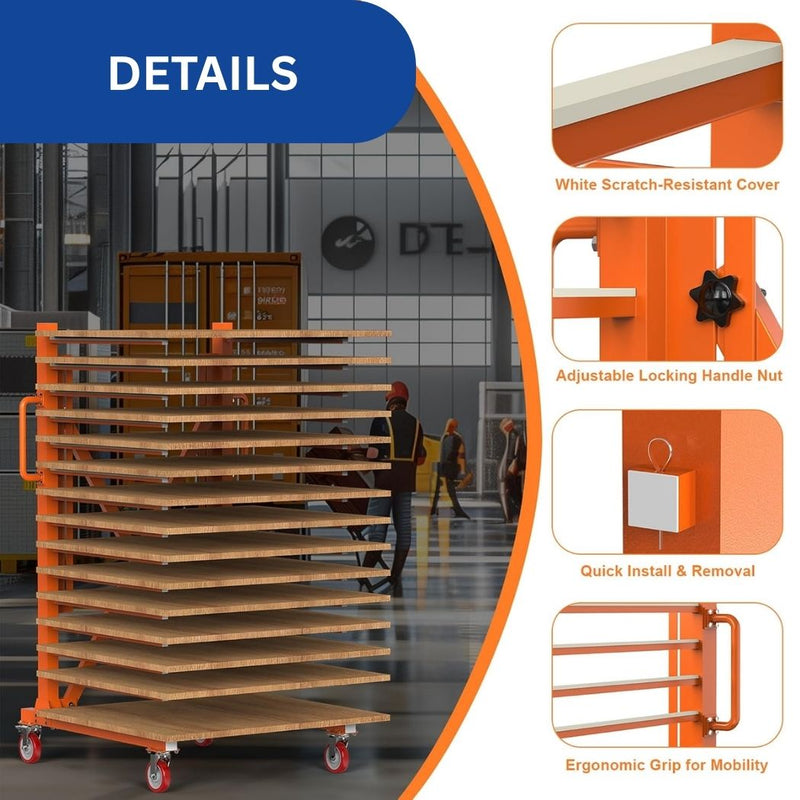 15-Tier Heavy-Duty Mobile Paint Drying Rack, 12"-57"W Adjustable, 110 lbs per Tier