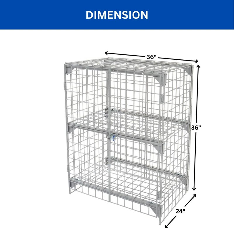 2-Door Wire Mesh Security Locker, 36" L x 24" W x 36" H, Industrial Bulk Storage Locker Cage with Doors, Gray