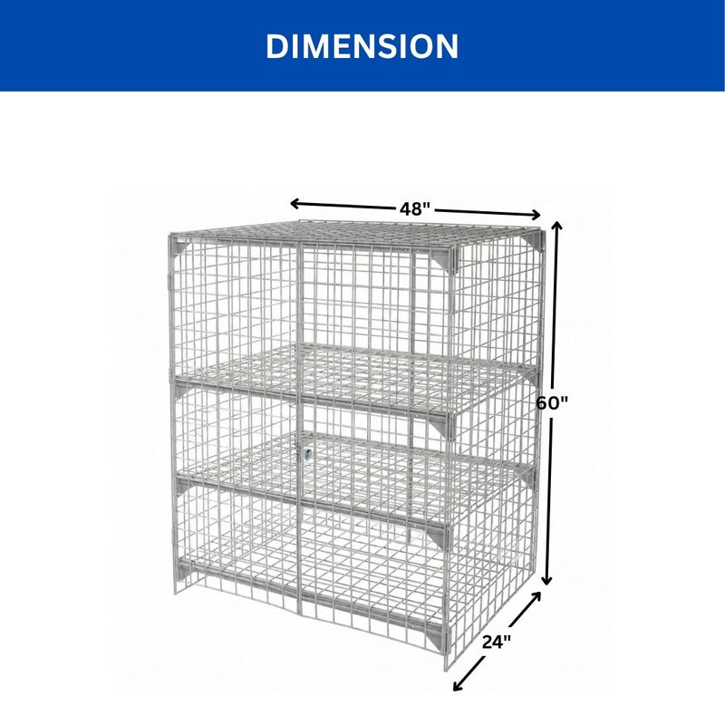 2-Door Wire Mesh Security Locker, 48"L x 24"W x 60"H, Industrial Bulk Storage Locker Cage with Doors, Gray