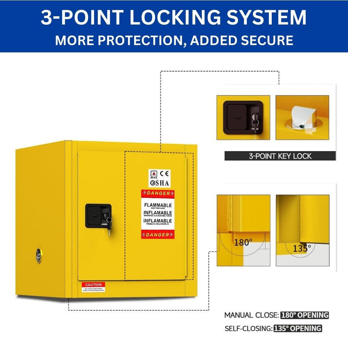 Steel Flammable Cabinet w/ Key Lock 17"W x 17"D x 18"H, 4 Gallon
