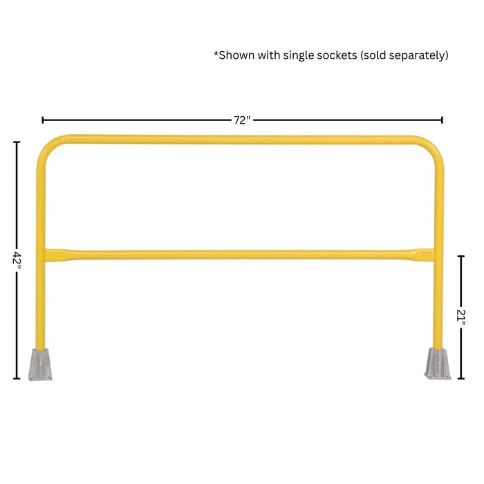 Yellow Safety Railing 6'L (72"), Pedestrian Barrier, Single/Double Socket Base Options