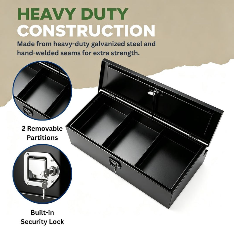 Heavy-Duty Trailer Tongue Tool Box, Waterproof Underbody Truck Tool Box with Lock & Keys, Fully Assembled Galvanized Steel Storage Box for Pickup Truck Bed, RV Trailer & ATV