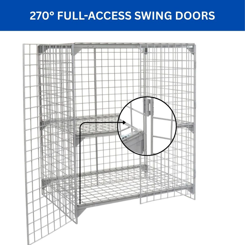 2-Door Wire Mesh Security Locker, 36" L x 24" W x 36" H, Industrial Bulk Storage Locker Cage with Doors, Gray