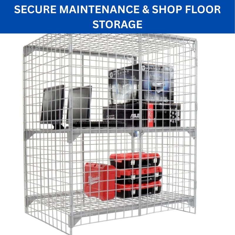 2-Door Wire Mesh Security Locker, 48"L x 24"W x 60"H, Industrial Bulk Storage Locker Cage with Doors, Gray