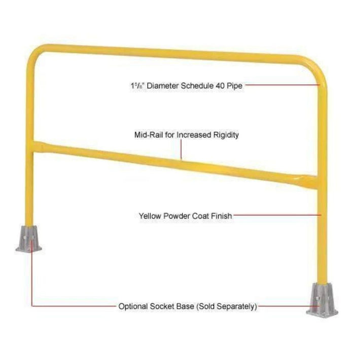Yellow Safety Railing 6'L (72"), Pedestrian Barrier, Single/Double Socket Base Options
