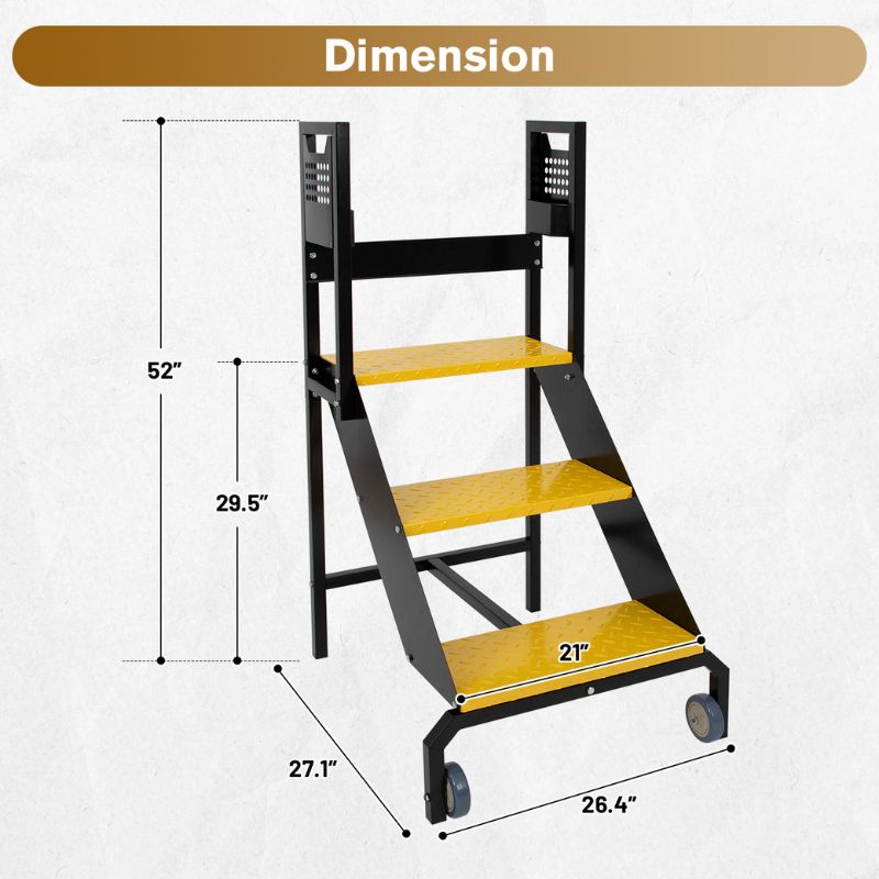 3 Step Rolling Ladder, 350 lbs Weight Capacity, 29.5" Top Step Height