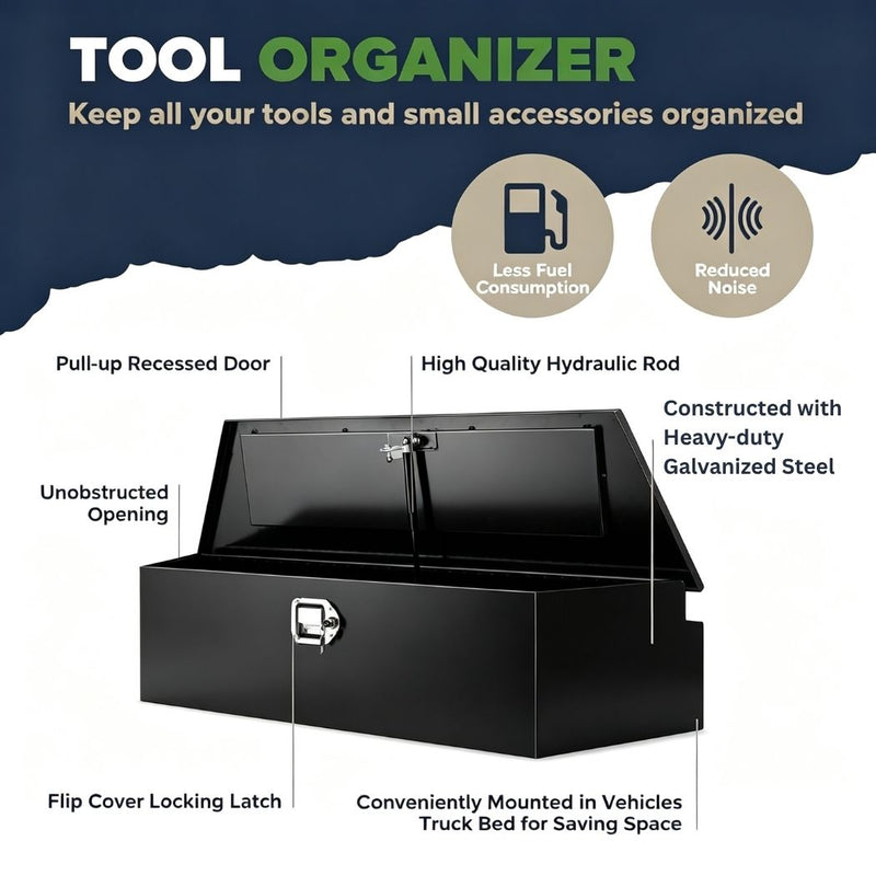Heavy-Duty Trailer Tongue Tool Box, Waterproof Underbody Truck Tool Box with Lock & Keys, Fully Assembled Galvanized Steel Storage Box for Pickup Truck Bed, RV Trailer & ATV