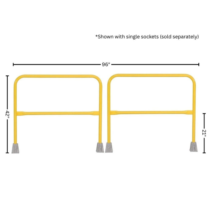 Yellow Safety Railing 8'L (96"), Pedestrian Barrier, Single/Double Socket Base Options