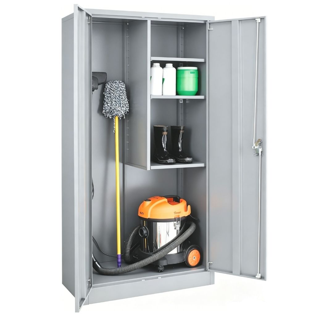 Janitorial Cabinet, 36"W x 18"D x 72"H, Heavy-Duty Steel Supply Storage Cabinet for Mops and Brooms