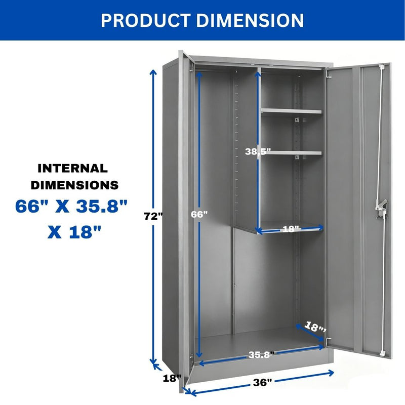Janitorial Cabinet, 36"W x 18"D x 72"H, Heavy-Duty Steel Supply Storage Cabinet for Mops and Brooms