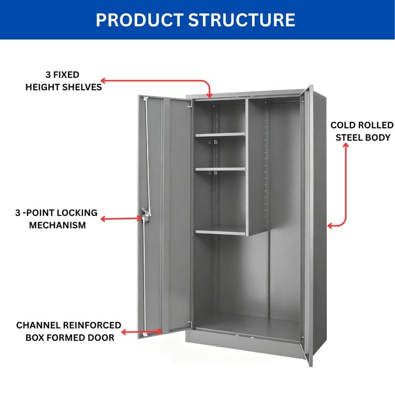 Janitorial Cabinet, 36"W x 18"D x 72"H, Heavy-Duty Steel Supply Storage Cabinet for Mops and Brooms