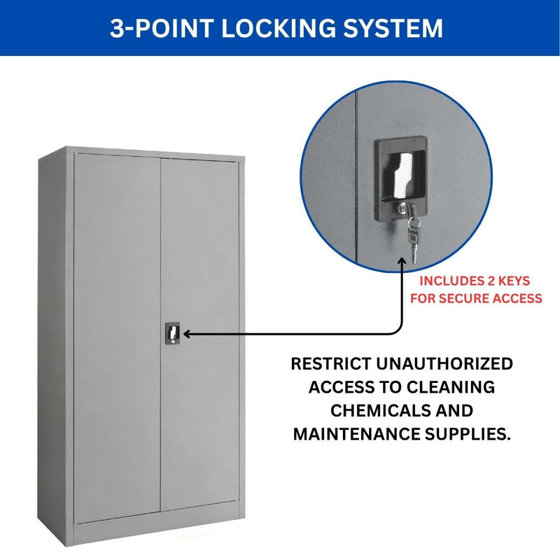 Janitorial Cabinet, 36"W x 18"D x 72"H, Heavy-Duty Steel Supply Storage Cabinet for Mops and Brooms