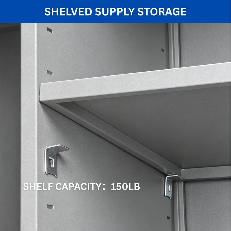 Janitorial Cabinet, 36"W x 18"D x 72"H, Heavy-Duty Steel Supply Storage Cabinet for Mops and Brooms
