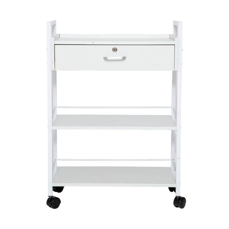 3 Tier Salon Cart, White Single Drawer Utility Trolley 24"W x 13.6"D x 33.7"H