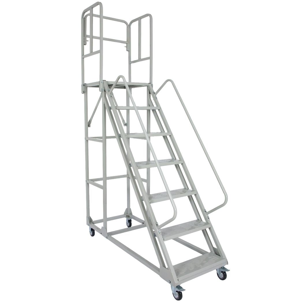 7 Step Rolling Ladder w/ Handrails, 350 lbs Weight Capacity, 72" Top Step Height