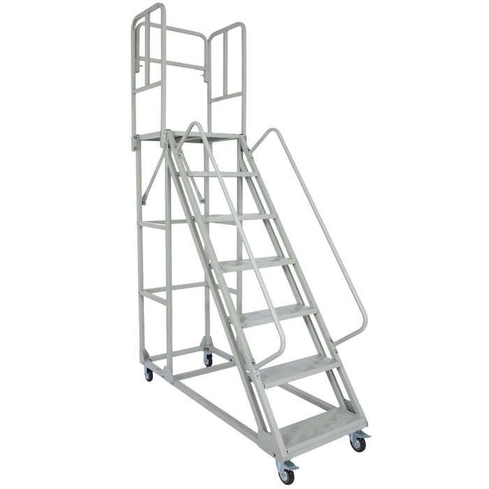 7 Step Rolling Ladder w/ Handrails, 350 lbs Weight Capacity, 72" Top Step Height