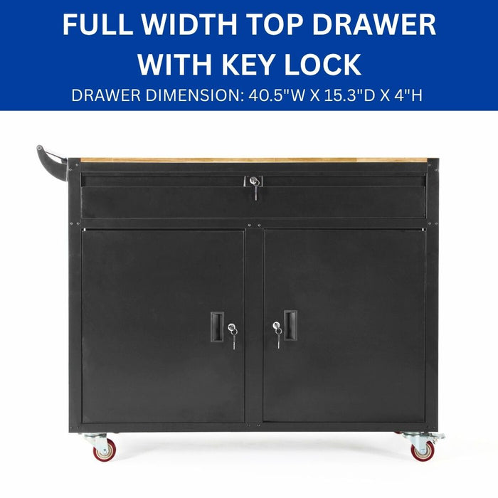 Mobile Workbench w/ Rubberwood Tabletop and 1 Drawer 46"W x 19"D x 37"H Tool Cabinet