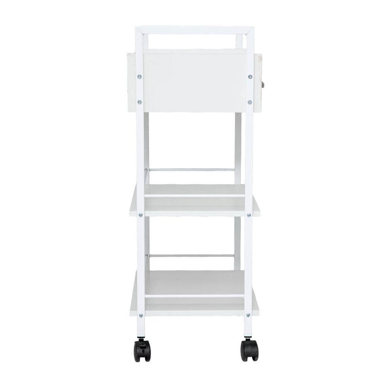 3 Tier Salon Cart, White Single Drawer Utility Trolley 24"W x 13.6"D x 33.7"H