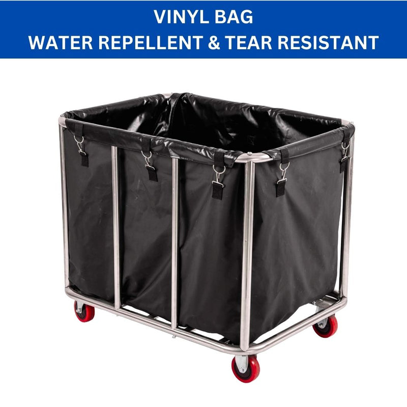 Commercial Laundry Cart, 12 Bushel Basket Truck, 35.4"L x 25.6"W x 31.5"H, Vinyl Bag