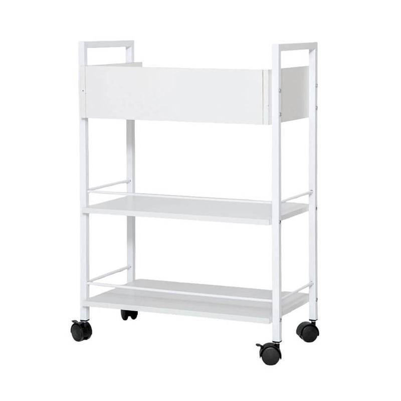 3 Tier Salon Cart, White Single Drawer Utility Trolley 24"W x 13.6"D x 33.7"H