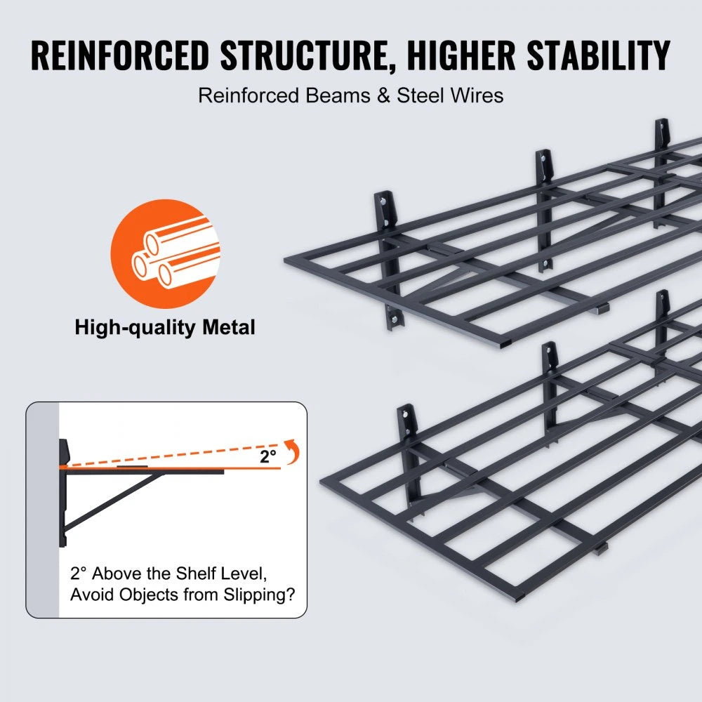 Holzoffer Garage Storage Shelving, 2 Pack, 6 x 2 ft Heavy Duty Garage Shelves Wall Mounted, 1600 lbs Load Capacity(Total) Garage Storage Rack Floating Shelves, Suitable for Shop, Shed, Garage Storage