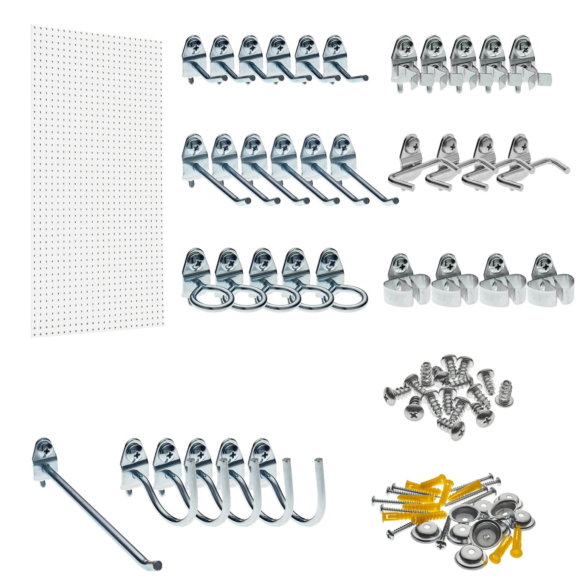 Holzoffer 24" x 48" pegboards with 36 Hooks- White,Heavy Duty Steel Pegboard Wall Organizer, Garage Utility Tools Pegboard Storage System for Workbench, Shop, Shed Modular Peg Board Organizer Board Kit