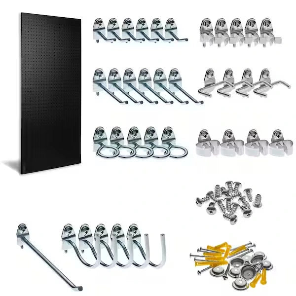 Holzoffer 24" x 48" pegboards with 36 Hooks- Black,Heavy Duty Steel Pegboard Wall Organizer, Garage Utility Tools Pegboard Storage System for Workbench, Shop, Shed Modular Peg Board Organizer Board Kit