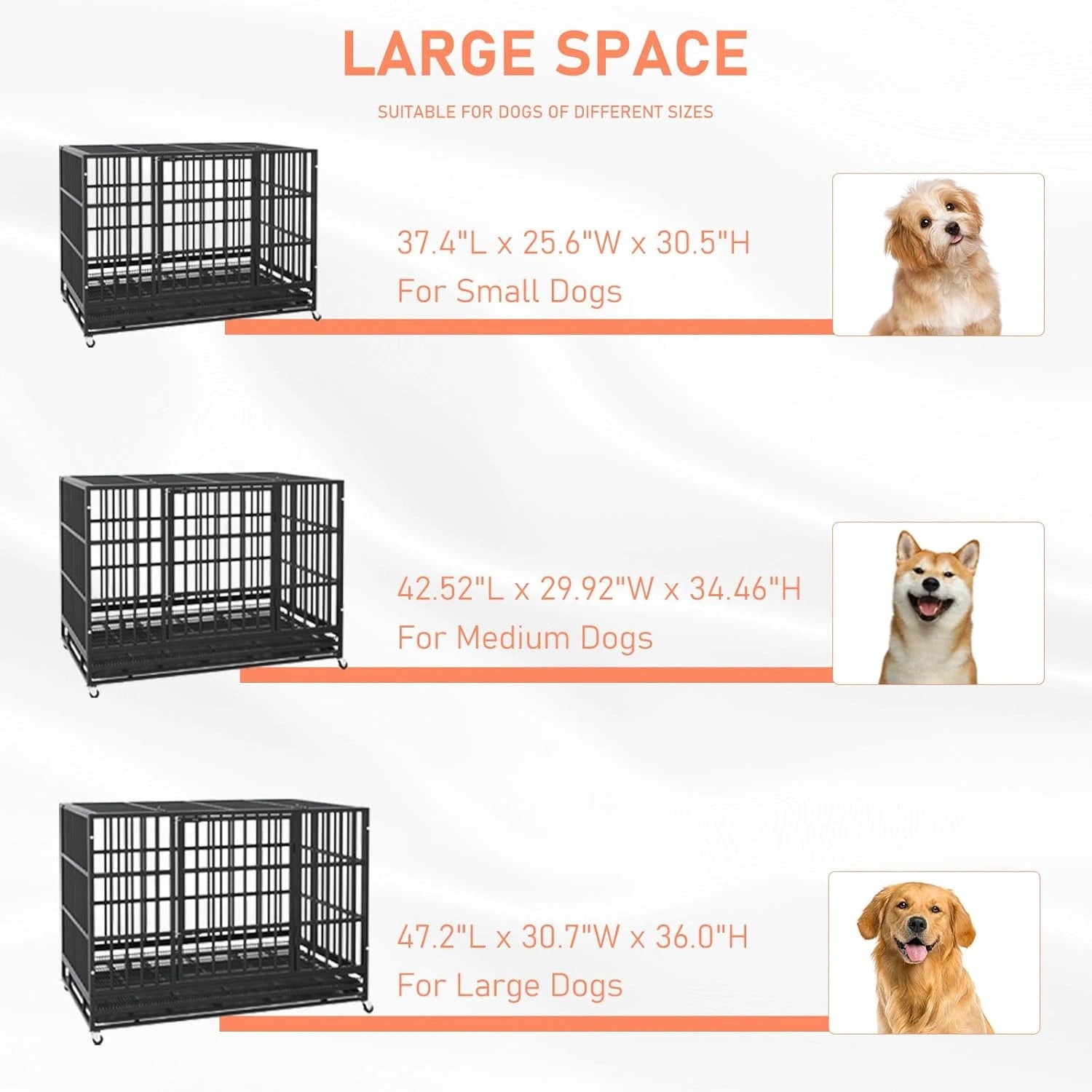 Holzoffer 48/38 inch Heavy Duty Indestructible Dog Crate, Escape Proof Dog Cage Kennel with Lockable Wheels,High Anxiety Double Door,Extra Large Crate Indoor for Large Dog with Removable Tray