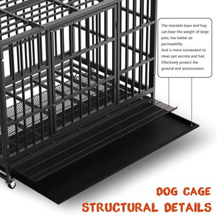 Holzoffer 48/38 inch Heavy Duty Indestructible Dog Crate, Escape Proof Dog Cage Kennel with Lockable Wheels,High Anxiety Double Door,Extra Large Crate Indoor for Large Dog with Removable Tray