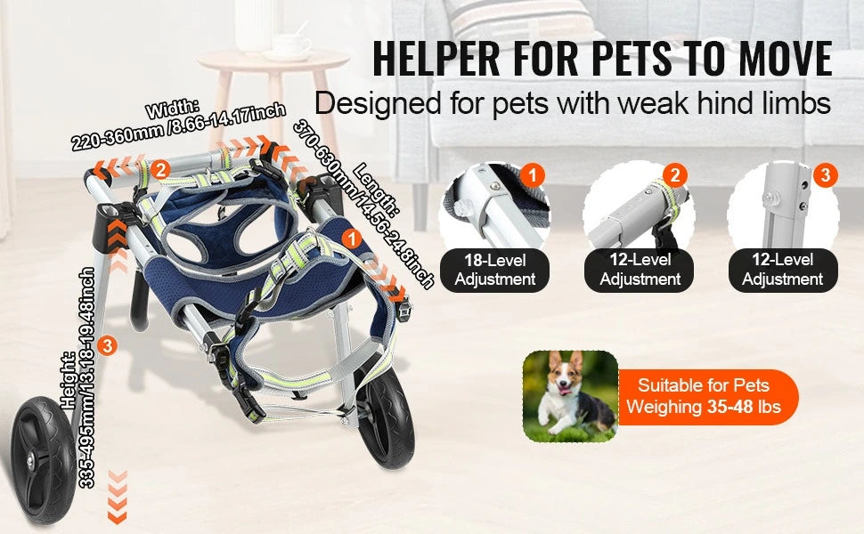 Holzoffer 2 Wheels Dog Wheelchair for Back Legs, Pet Wheelchair Lightweight & Adjustable Assisting in Healing