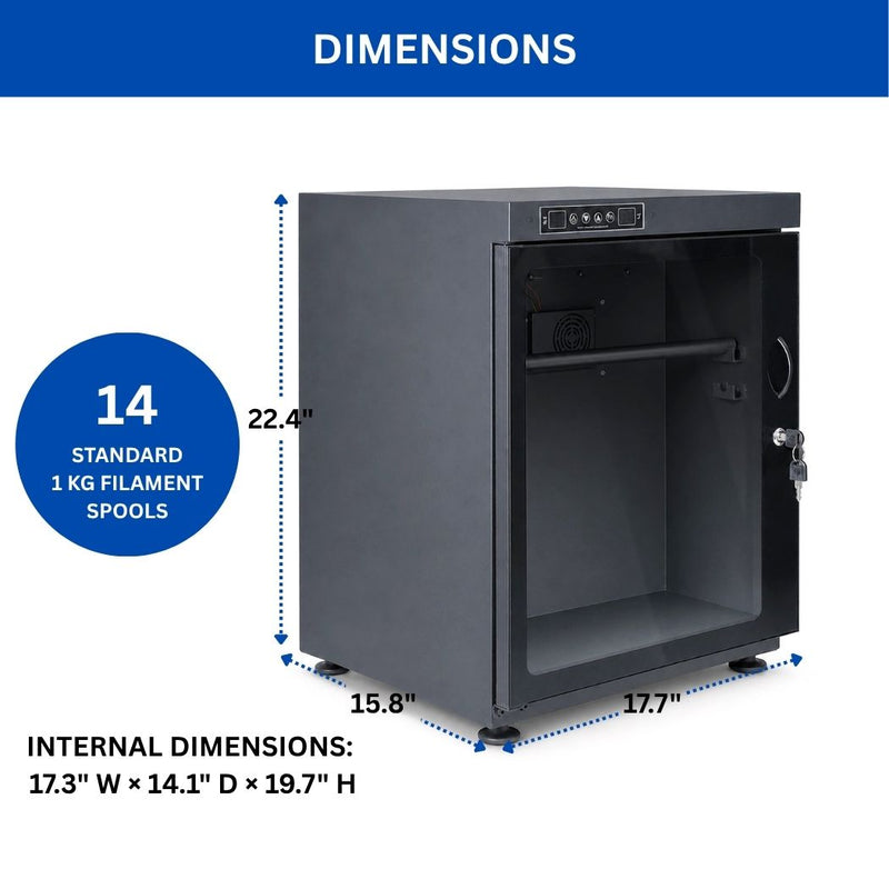 3D Printing Filament Dry Box 17.7"W x 15.8"D x 22.4"H, Efficient Humidity Control <15% ±5% RH
