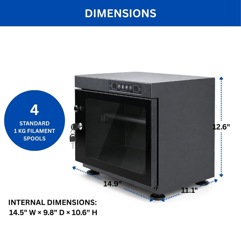 3D Printing Filament Dry Box 15"W x 10.2"D x 10.2"H, Efficient Humidity Control <15% ±5% RH