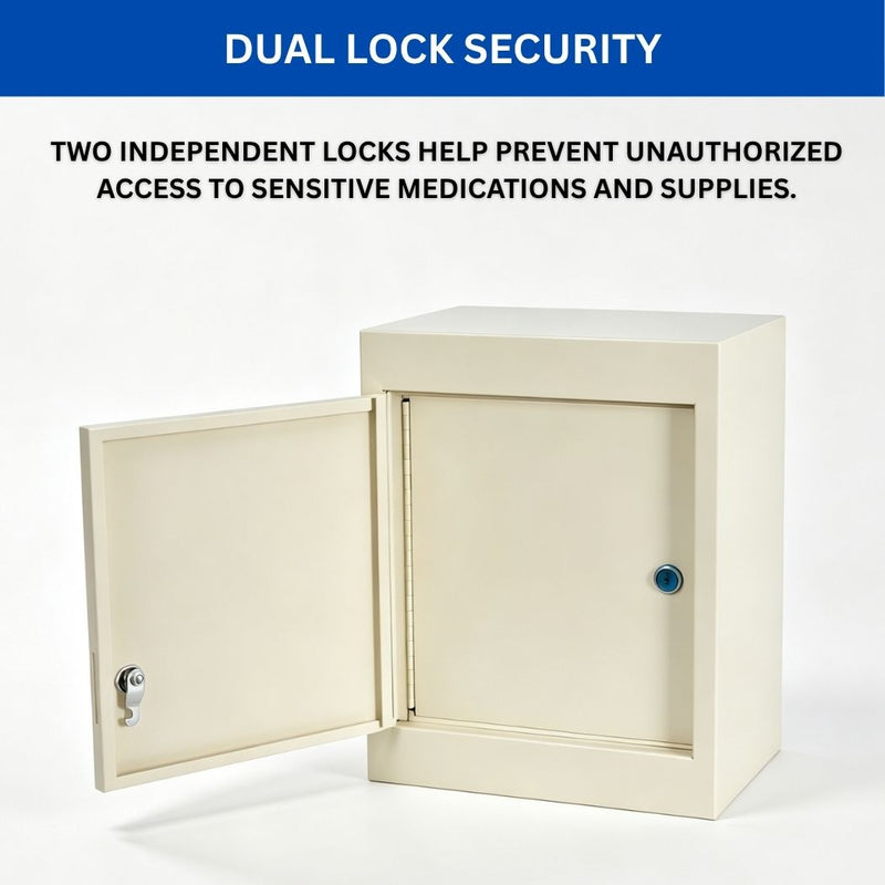 Locking Meds Cabinet, Wall Mount Medical Storage Cabinet with Double Lock & Double Door
