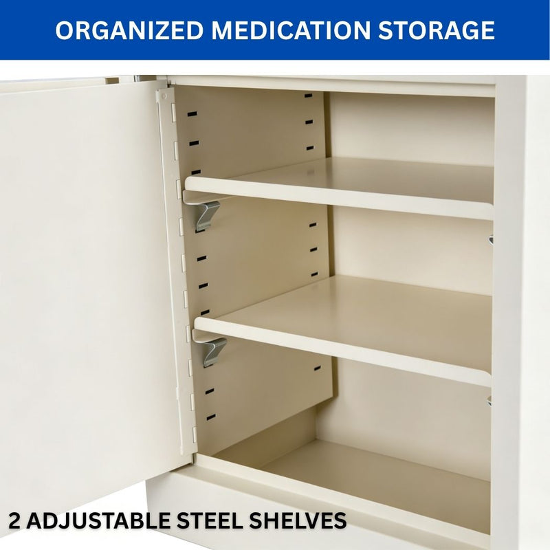 Locking Meds Cabinet, Wall Mount Medical Storage Cabinet with Double Lock & Double Door