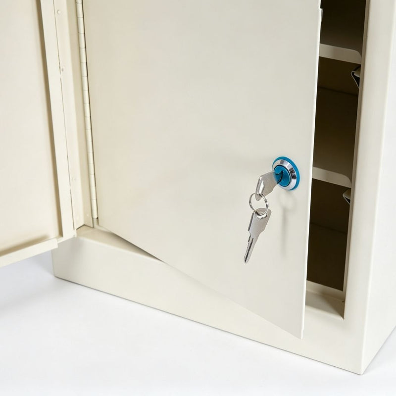 Locking Meds Cabinet, Wall Mount Medical Storage Cabinet with Double Lock & Double Door