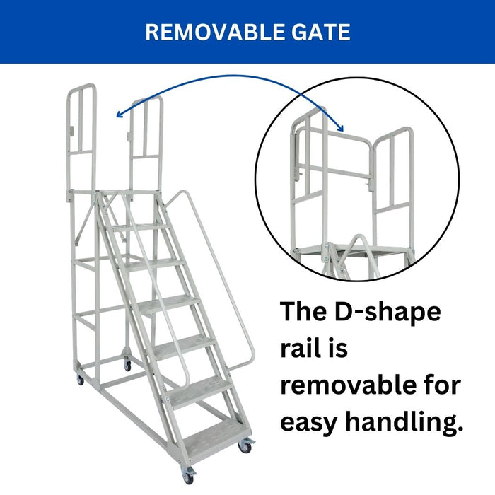 7 Step Rolling Ladder w/ Handrails, 350 lbs Weight Capacity, 72" Top Step Height