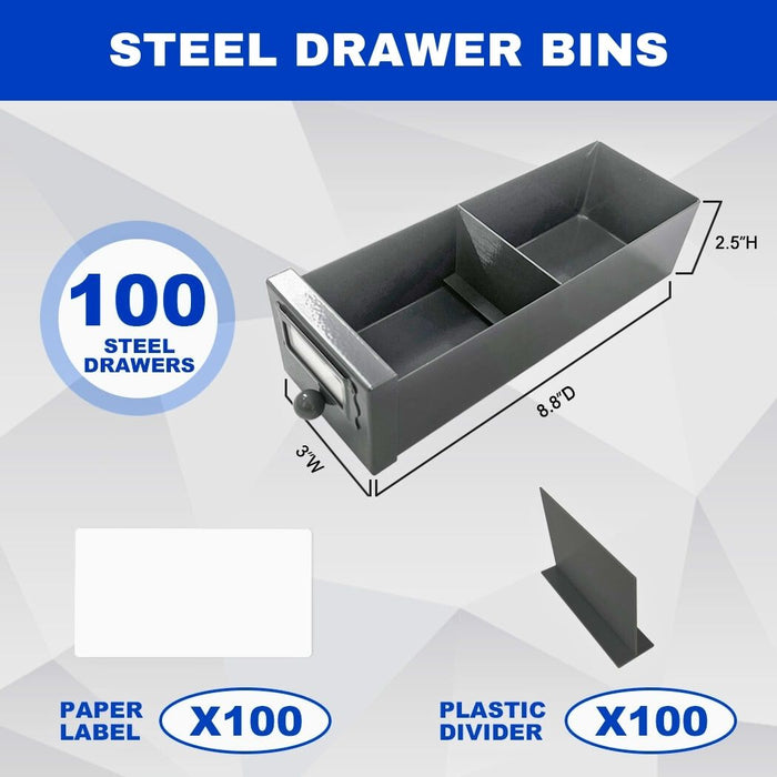 100-Drawer Steel Bolt Bin & Small Parts Organizer, Heavy-Duty All-Welded Storage Cabinet, 34"W x 9"D x 33"H, Fully Assembled