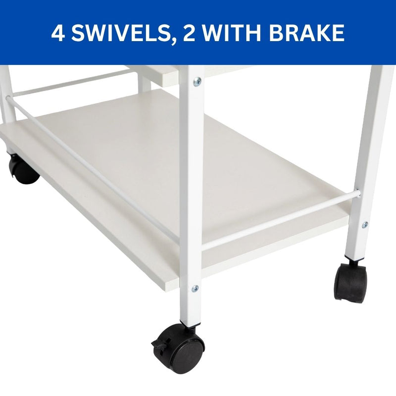 3 Tier Salon Cart, White Single Drawer Utility Trolley 24"W x 13.6"D x 33.7"H
