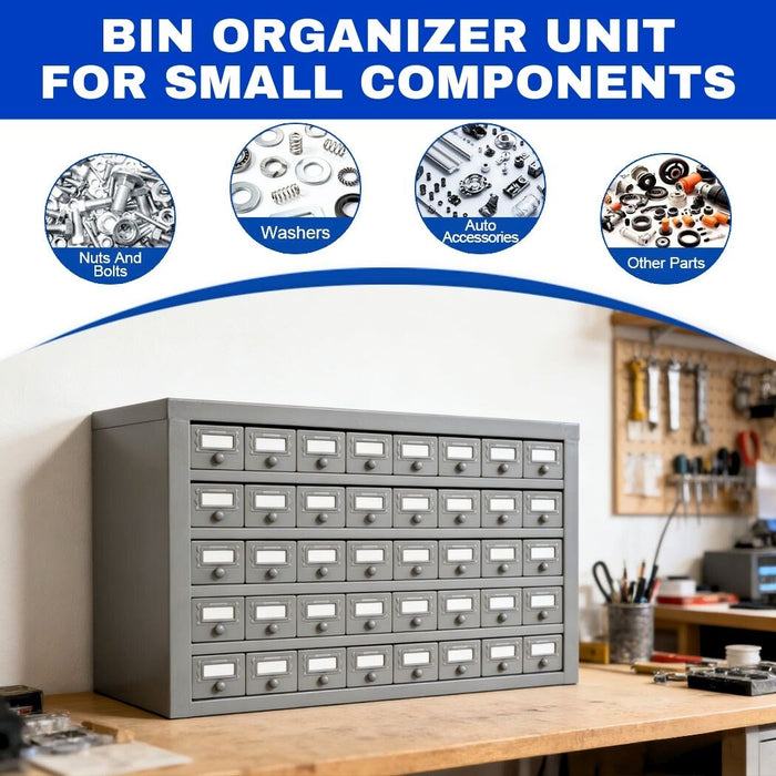 50-Drawer Steel Bolt Bin & Small Parts Organizer, Heavy-Duty All-Welded Storage Cabinet, 34"W x 9"D x 17"H, Fully Assembled