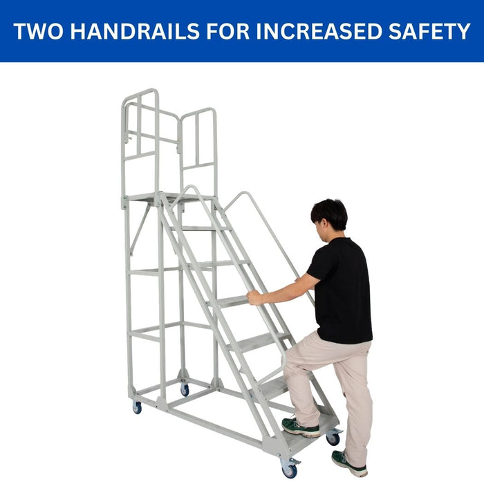 7 Step Rolling Ladder w/ Handrails, 350 lbs Weight Capacity, 72" Top Step Height