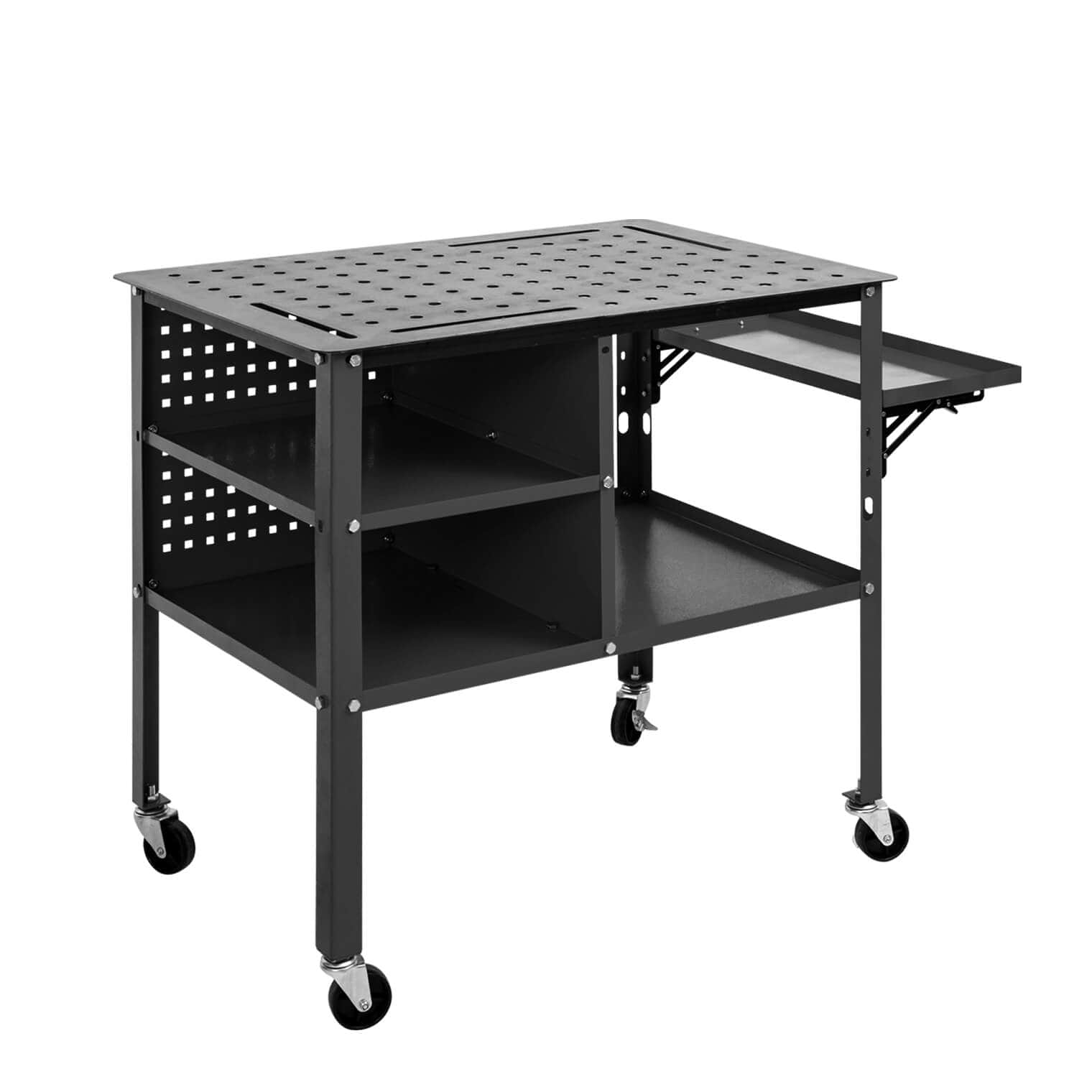 Welding Table, Welding Cart with Wheels, Nitriding Table Top, Shelf Storage Box, Tools Organizer Slots Panel