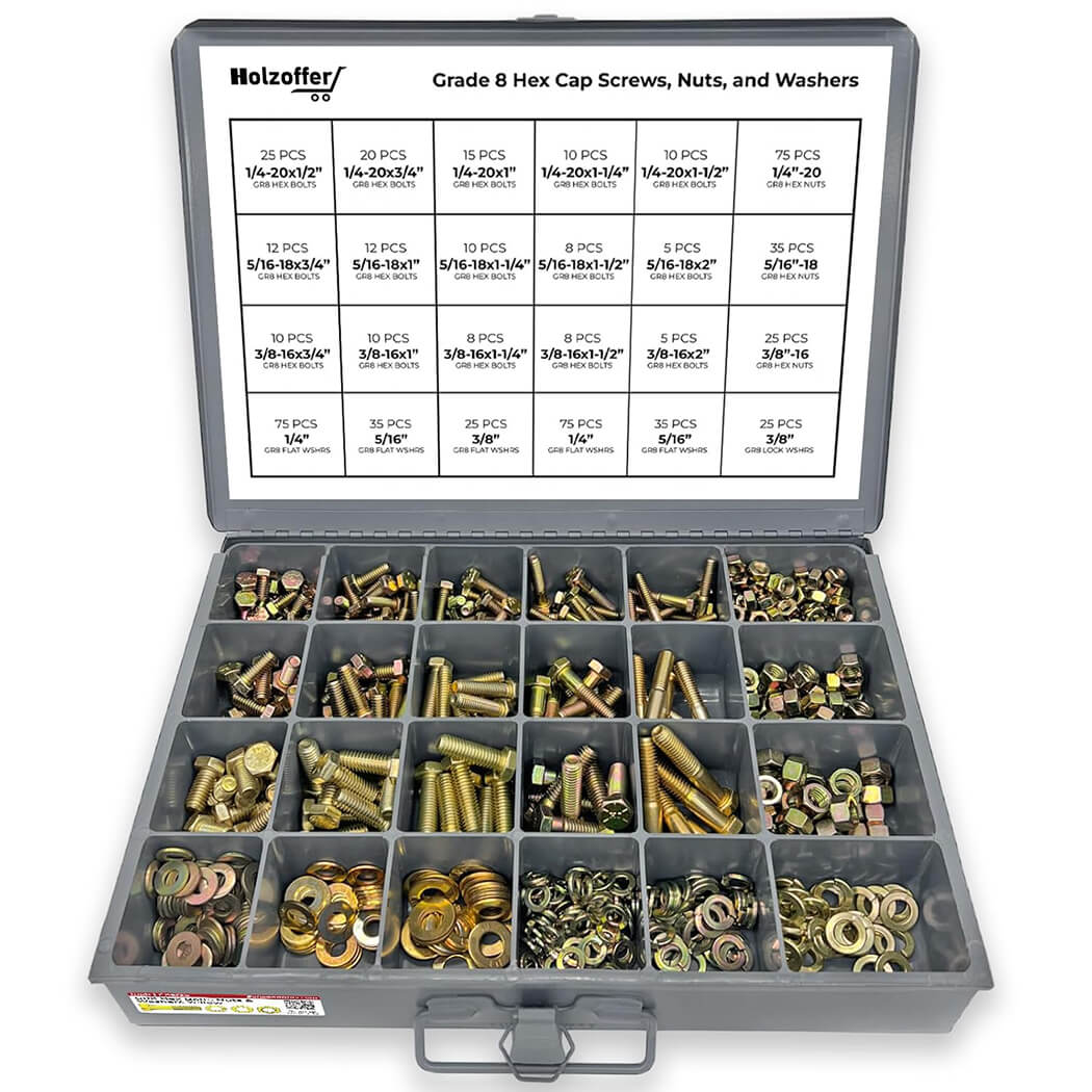 574-Piece Grade 8 Coarse Thread Fastener Assortment with Heavy-Duty Metal Drawer Toolbox, Yellow Zinc Finish