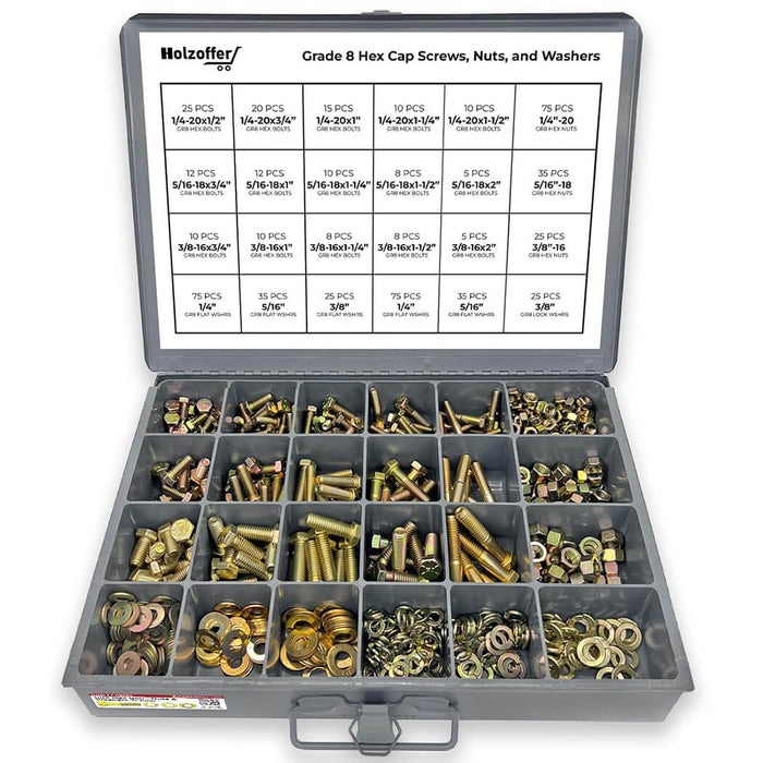 574-Piece Grade 8 Coarse Thread Fastener Assortment with Heavy-Duty Metal Drawer Toolbox, Yellow Zinc Finish
