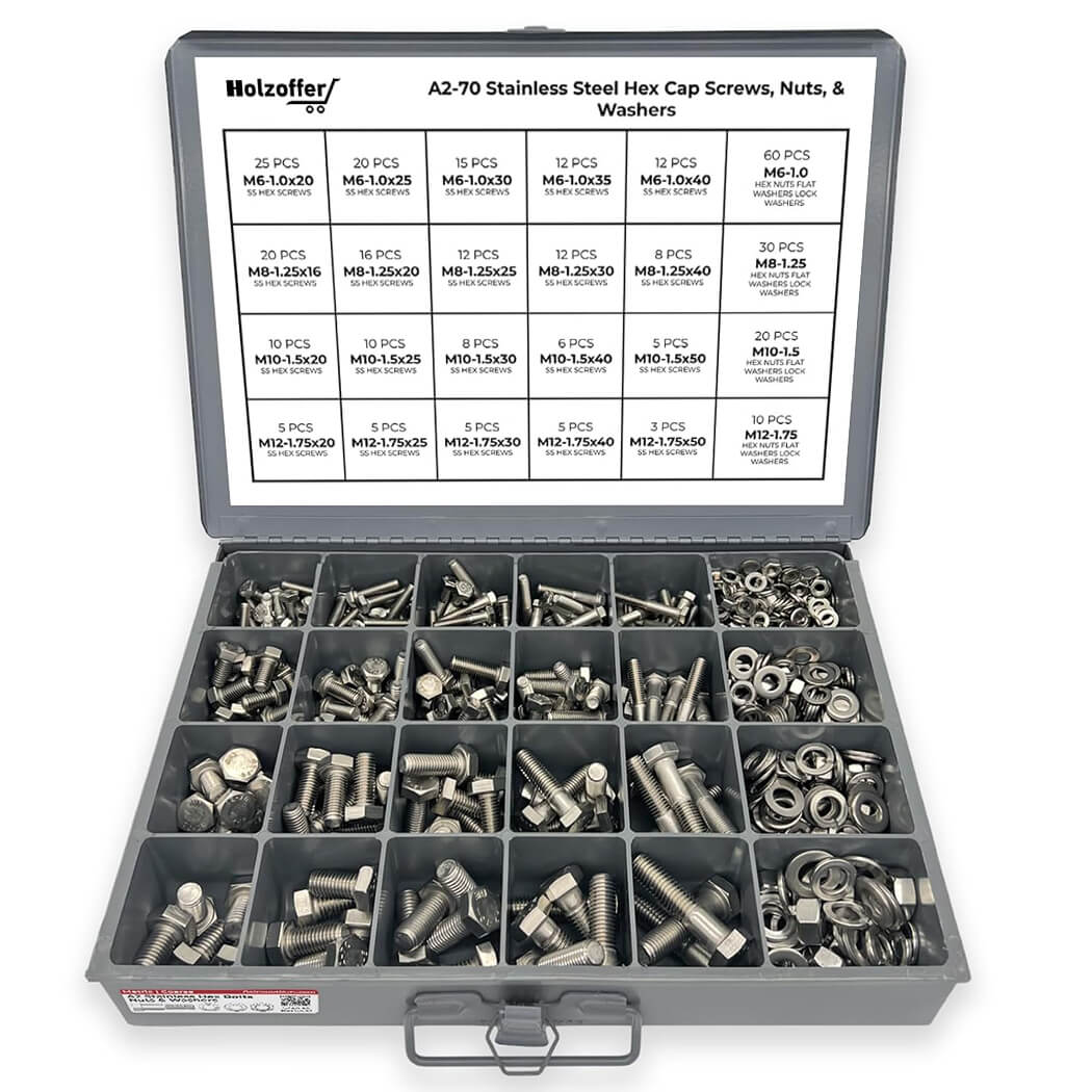 575-Piece A2-70 Stainless Steel Metric Hex Cap Screw, Nut & Washer Assortment Kit with Heavy-Duty Metal Drawer Toolbox